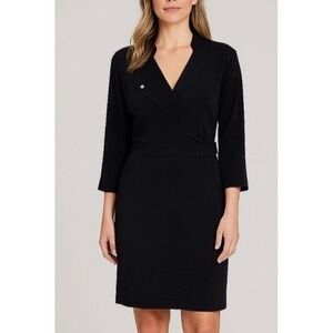 Max Mara Intrend Dress Women's Size Large 12 Black Wrap Long Sleeve V-Neck EUC